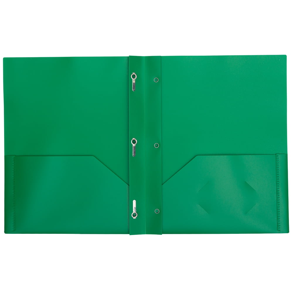 JAM Paper Plastic 2 Pocket School POP Folders with Metal Prongs Fastener Clasps, Green, 6/pack