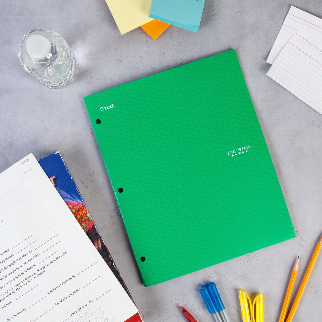 Five Star 2-Pocket Stay-Put Plastic Folder, Green (37451)