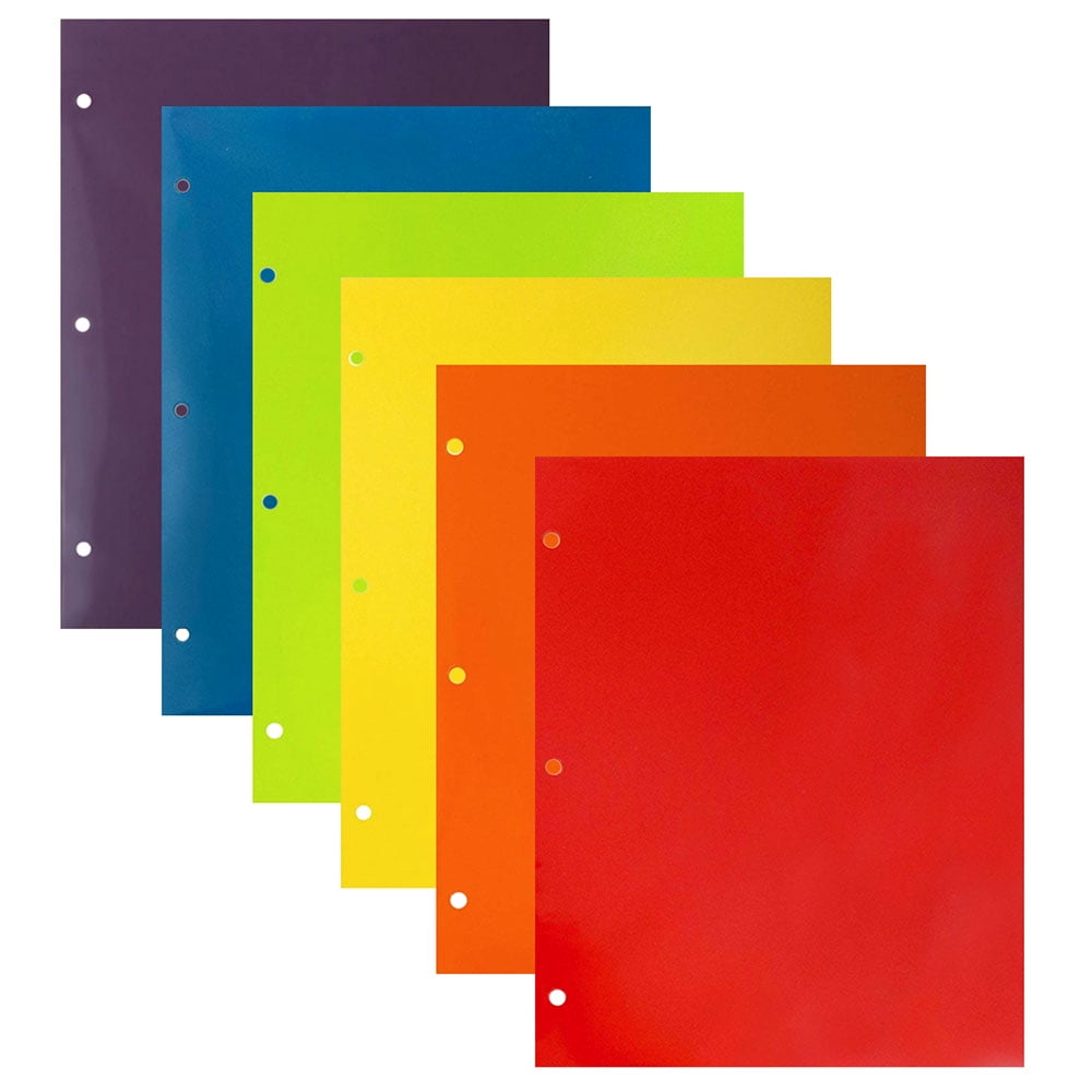 JAM Paper Glossy 3 Hole Punch Folders, Assorted, 12/Pack