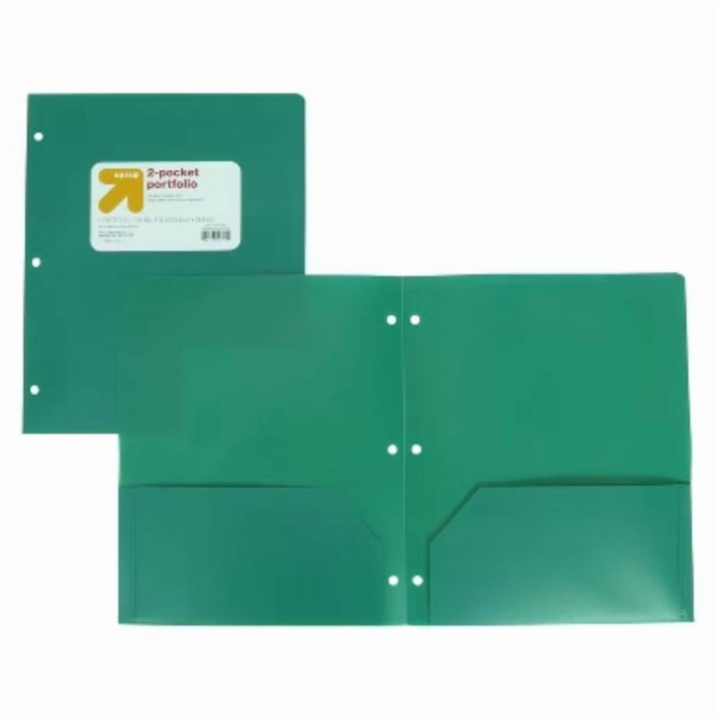 2 Pocket Plastic Folder Green Polypropylene, 3 Hole Punched, 50 Sheet Capacity, Internal Pockets