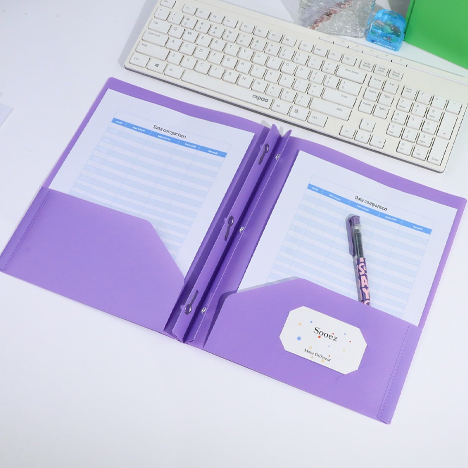 ZXNWN Plastic Pocket Folders with Brad Folder, 2 Pocket Plastic Folders, Heavy Duty Plastic Pockets Folders with Brads, olored Plastic Folders with Clasp for School Office,Blue