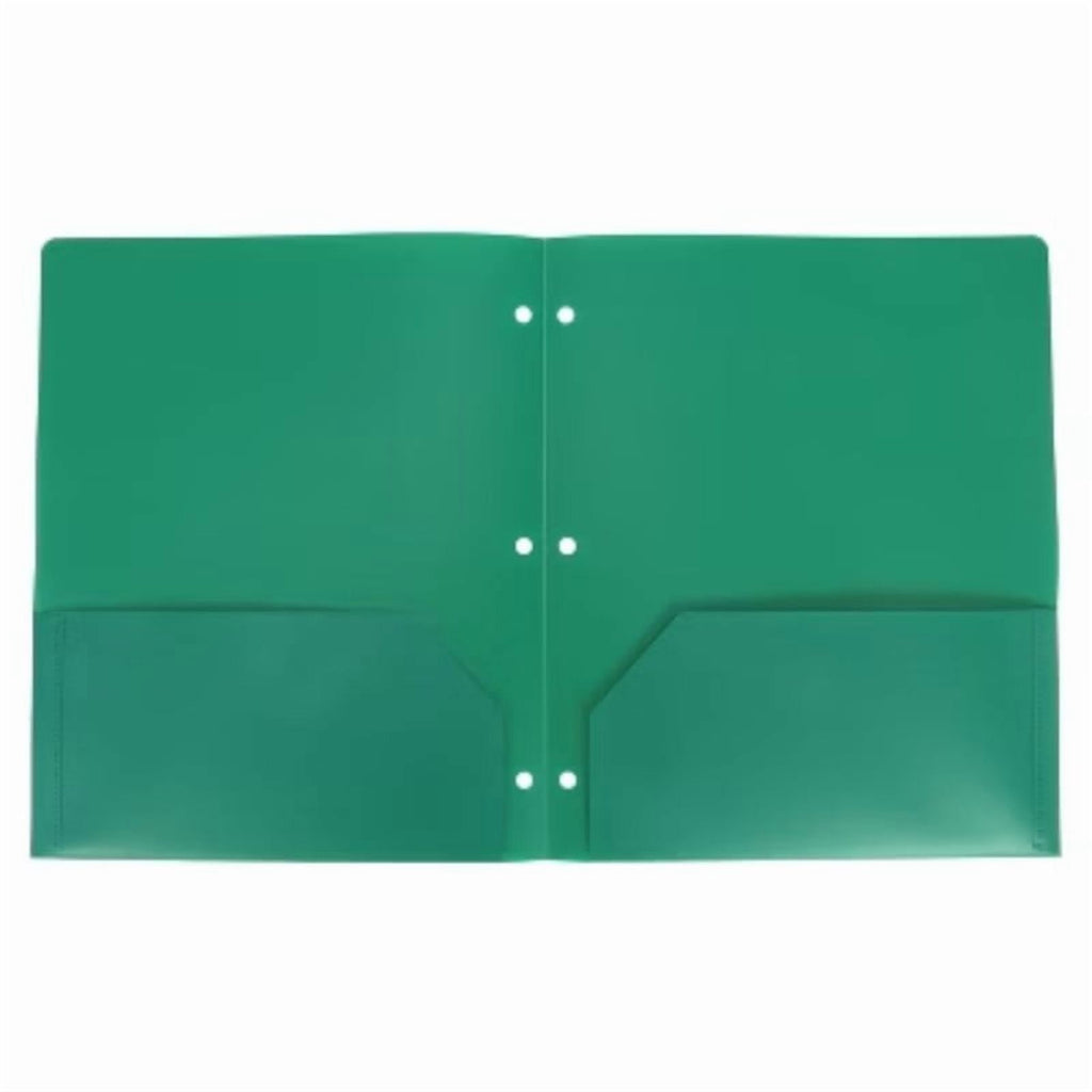2 Pocket Plastic Folder Green Polypropylene, 3 Hole Punched, 50 Sheet Capacity, Internal Pockets