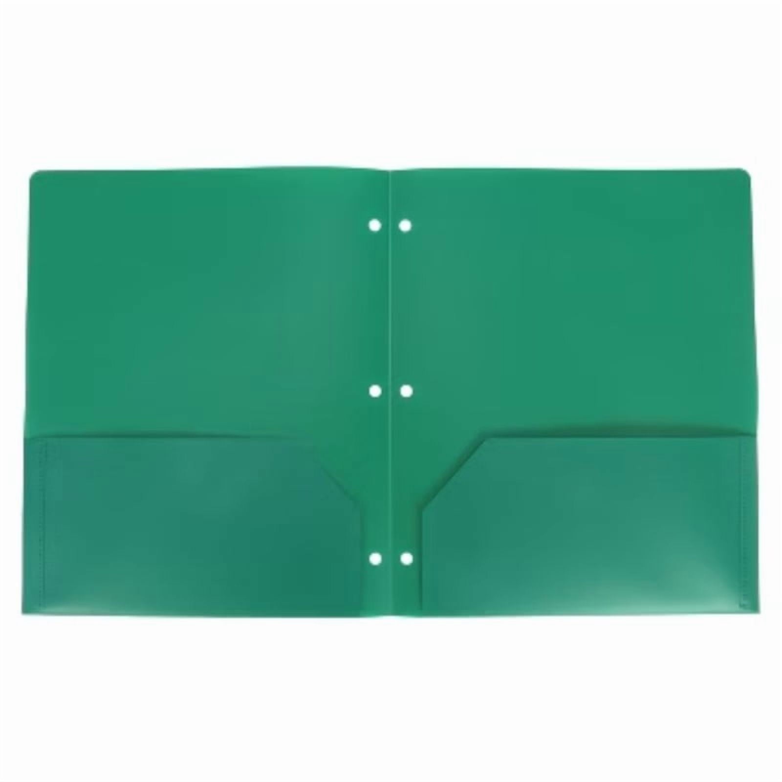 2 Pocket Plastic Folder Green Polypropylene, 3 Hole Punched, 50 Sheet Capacity, Internal Pockets