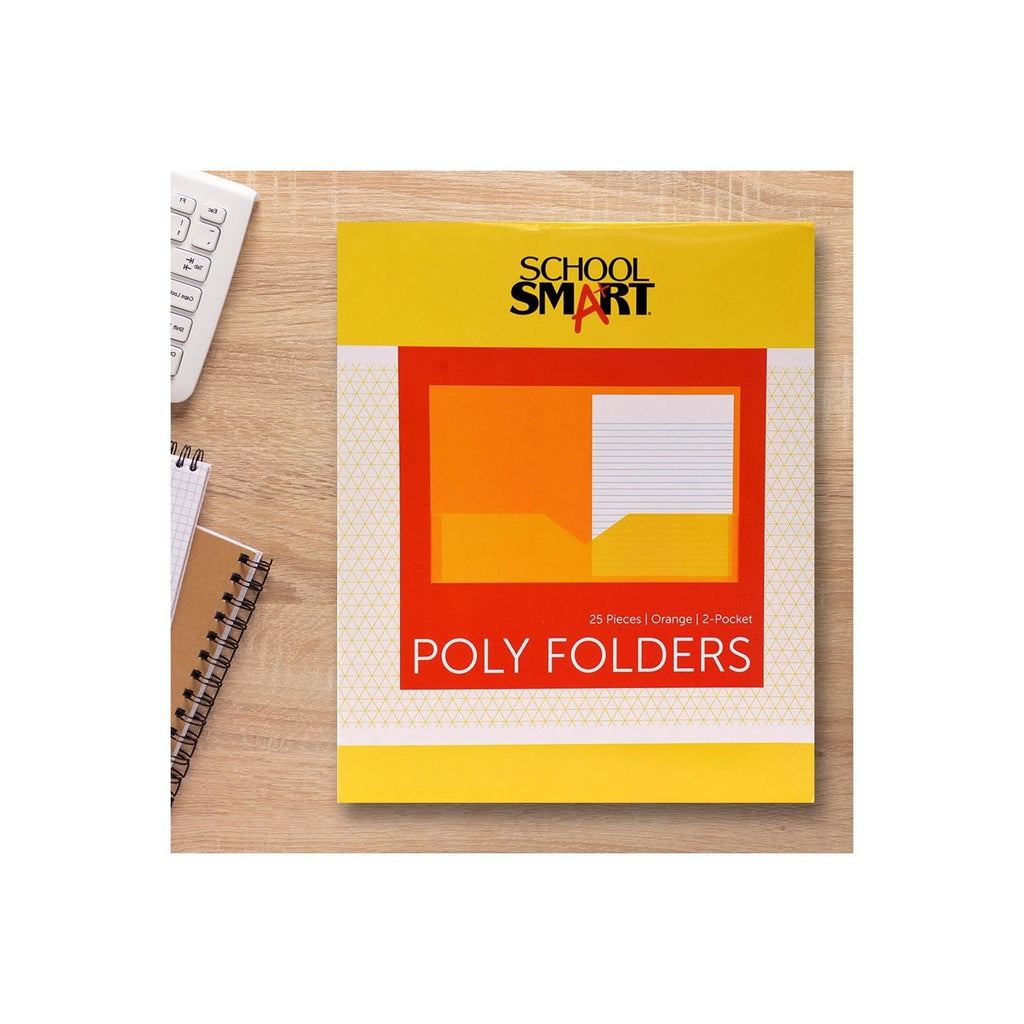 2-Pocket Poly Folders, Orange, Pack of 25