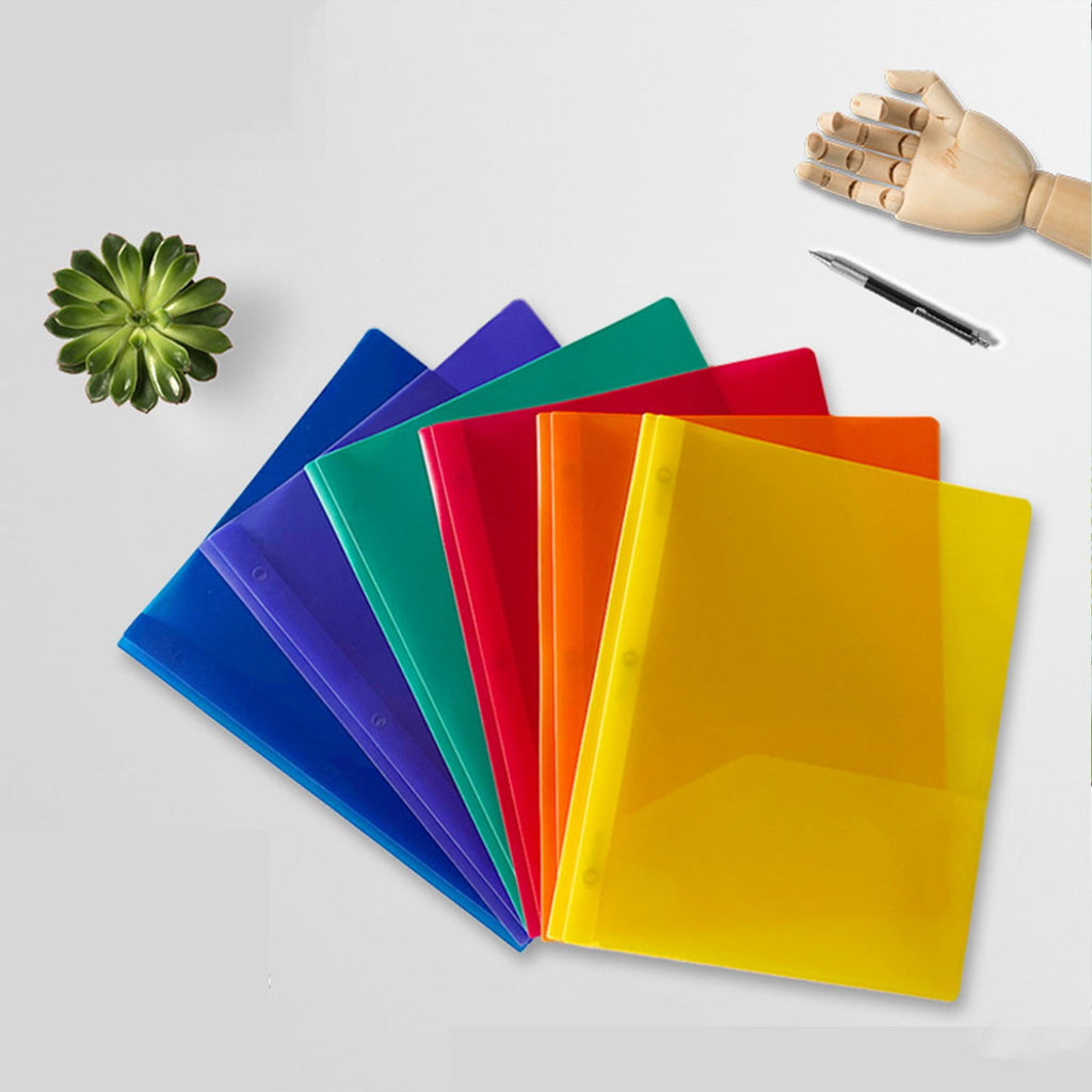 6 Pack HEAVY-DUTY Plastic Folders - 2 Pocket with Prongs & Brads, Back to School Classroom Bulk Organizers for Homework(Black,9.37x11.6")