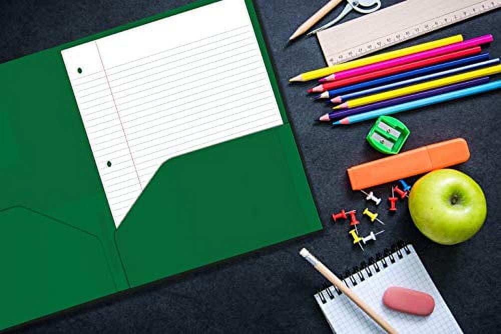 Heavyweight Plastic 2 Pocket Portfolio Folder, Letter Size Poly Folders by Better Office Products, 24 Pack (Green)