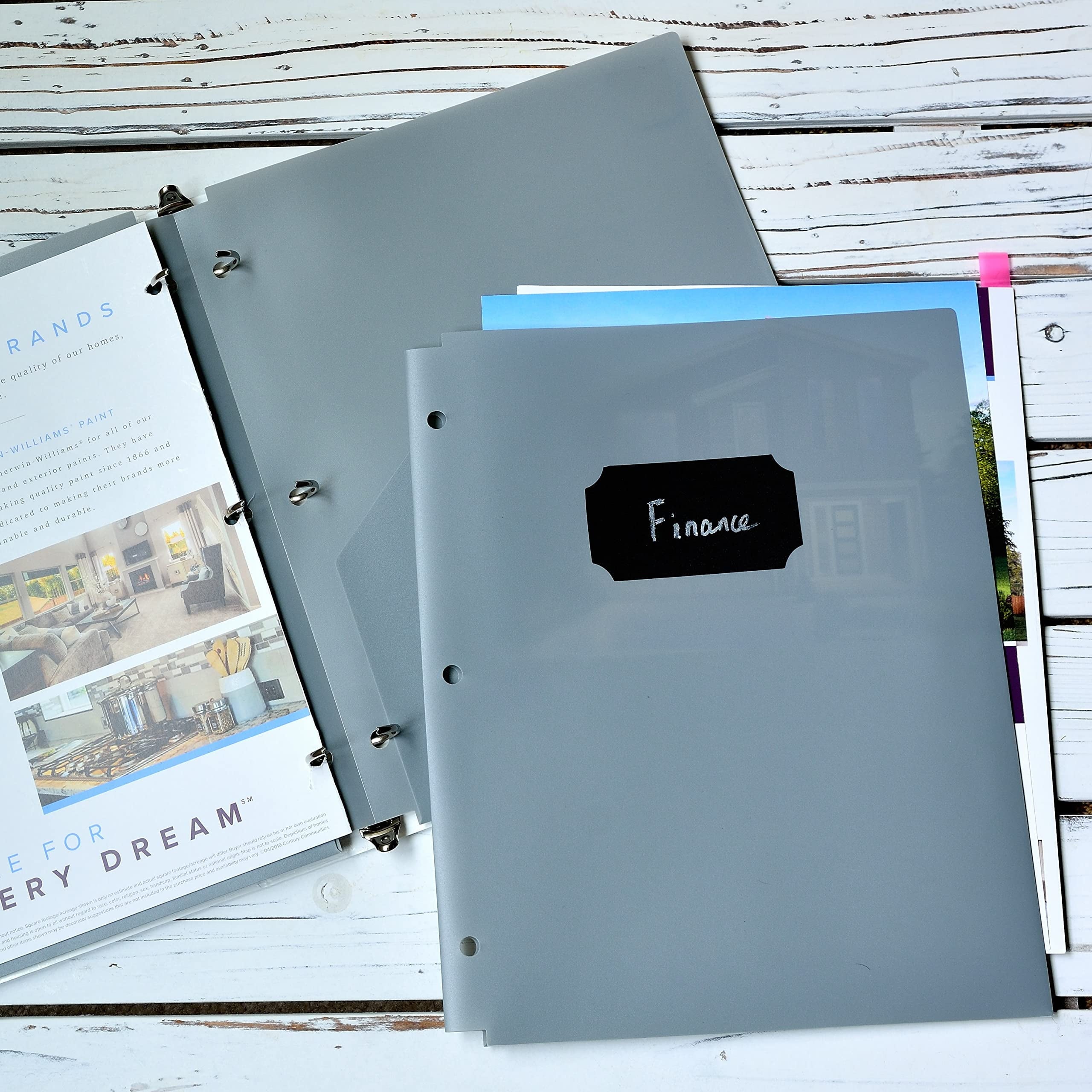 Youngever 6 Pack Heavy Duty Plastic Two Pocket Folders, Binder Dividers with Pocket, 3 Hole Punch Folder with Notches, Binder Folders (Grey)