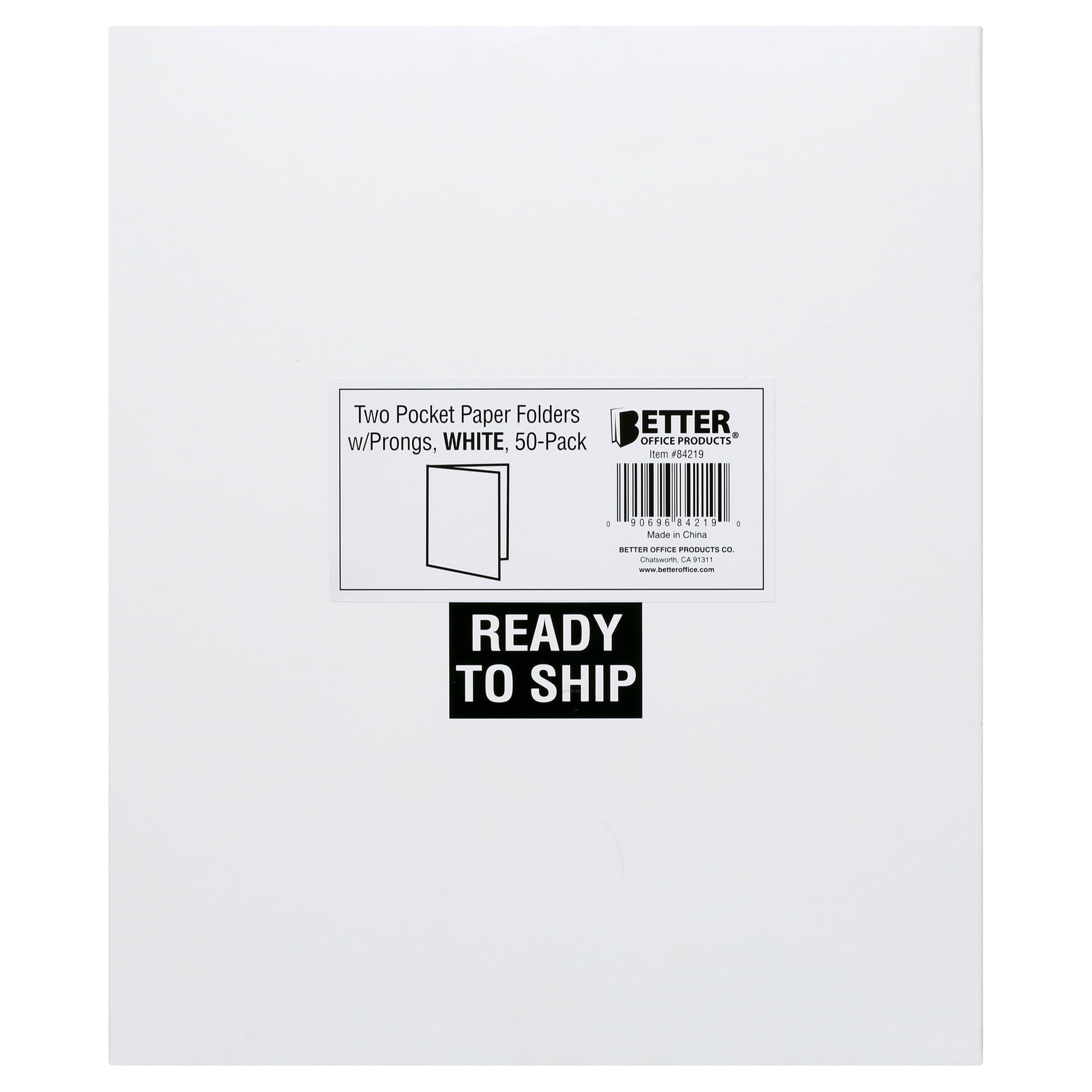 White Paper 2 Pocket Folders with Prongs, 50 Pack, by Better Office Products, Matte Texture, Letter Size Paper Folders, 50 Pack, with 3 Metal Prong Fastener Clips, White