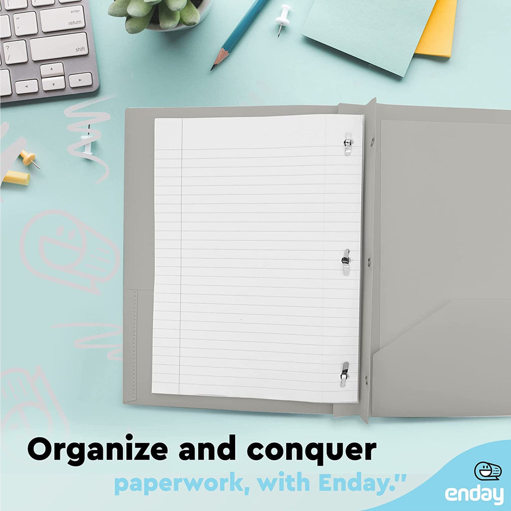 Enday Folder with Pockets and Prongs 2 Pocket Portfolio Folder for School and Office Gray