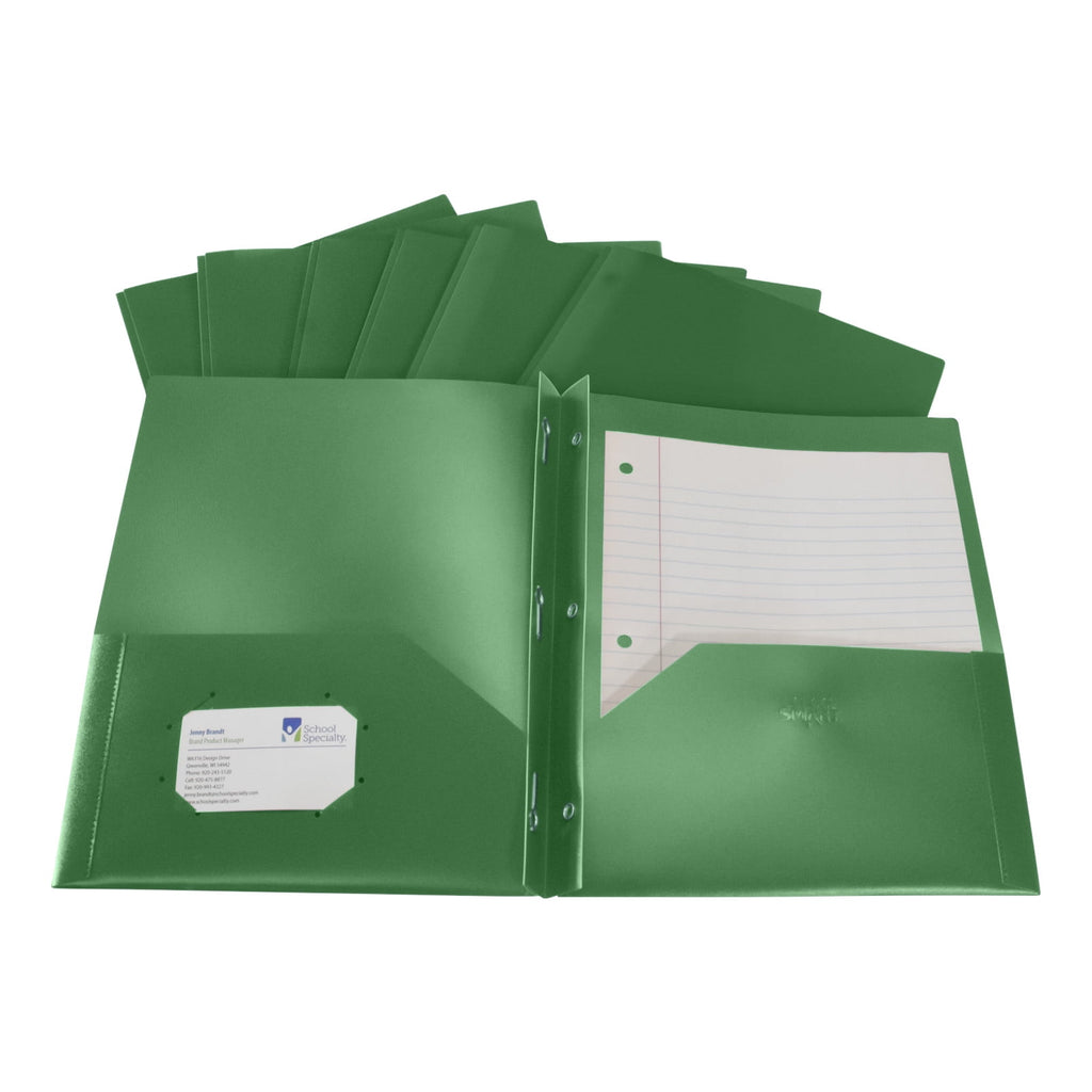 2-Pocket Poly Folders with Fasteners, Green, Pack of 25