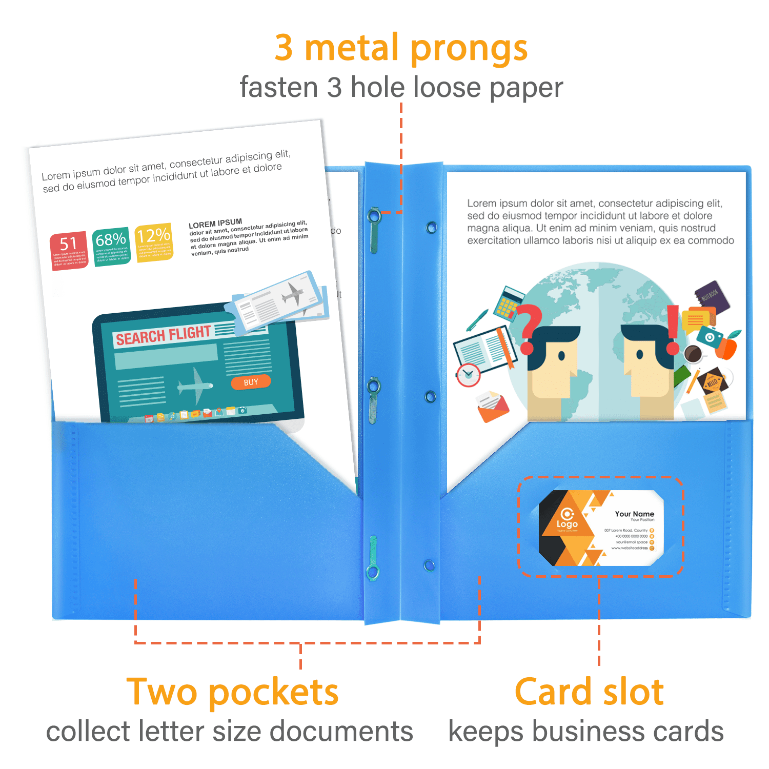 RYWESNIY Plastic Folders with Pockets and Prongs, Plastic School Supplies Folders,Assorted Colors,Letter Size, 8 Pack