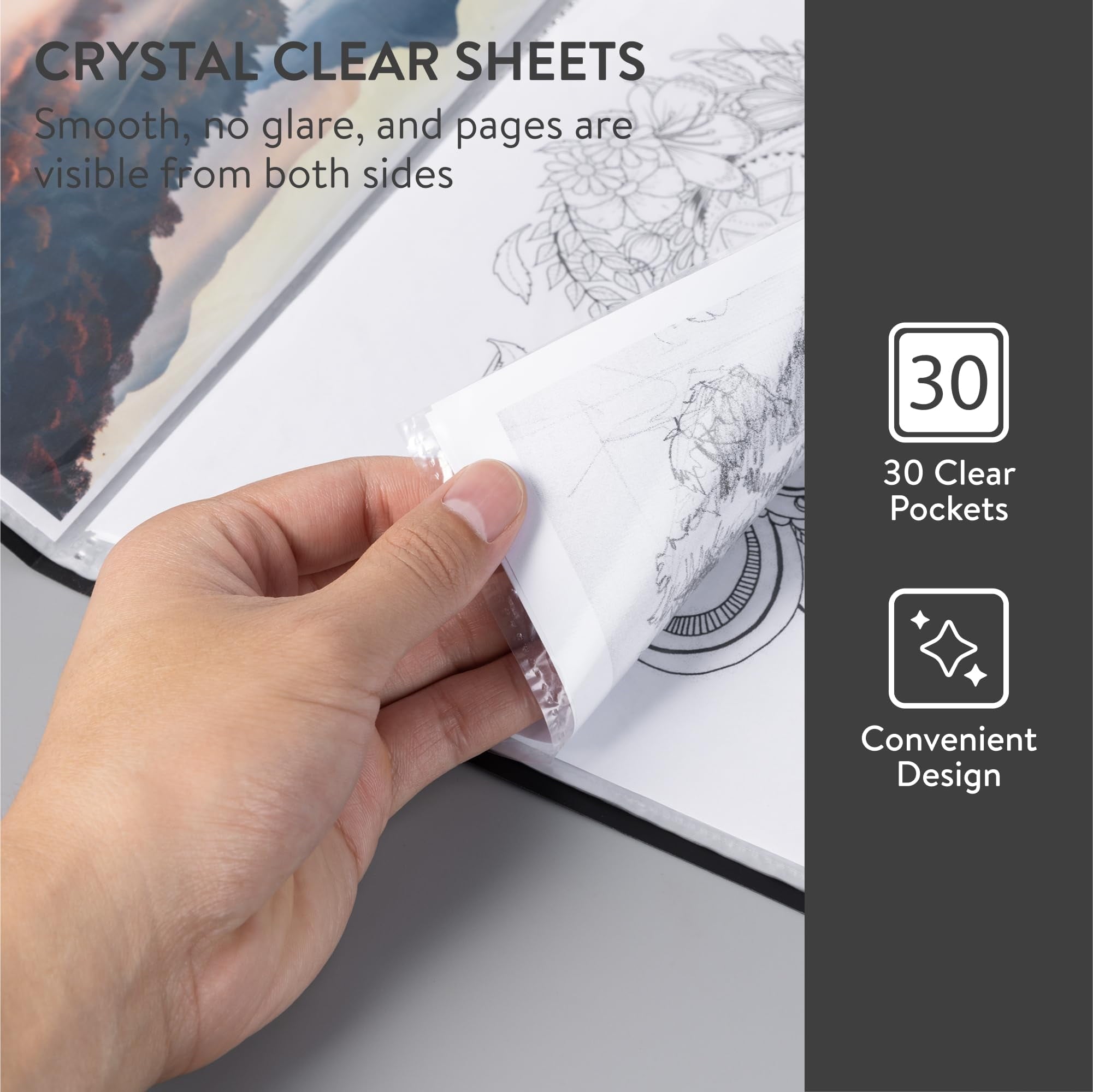 H&S A4 Display Folders - Set of 6 - Presentation Folder with 30 Plastic Sleeves - Document Display Book with Pockets - Assorted Colors - Black, Blue, Purple, Yellow, Orange, Pink