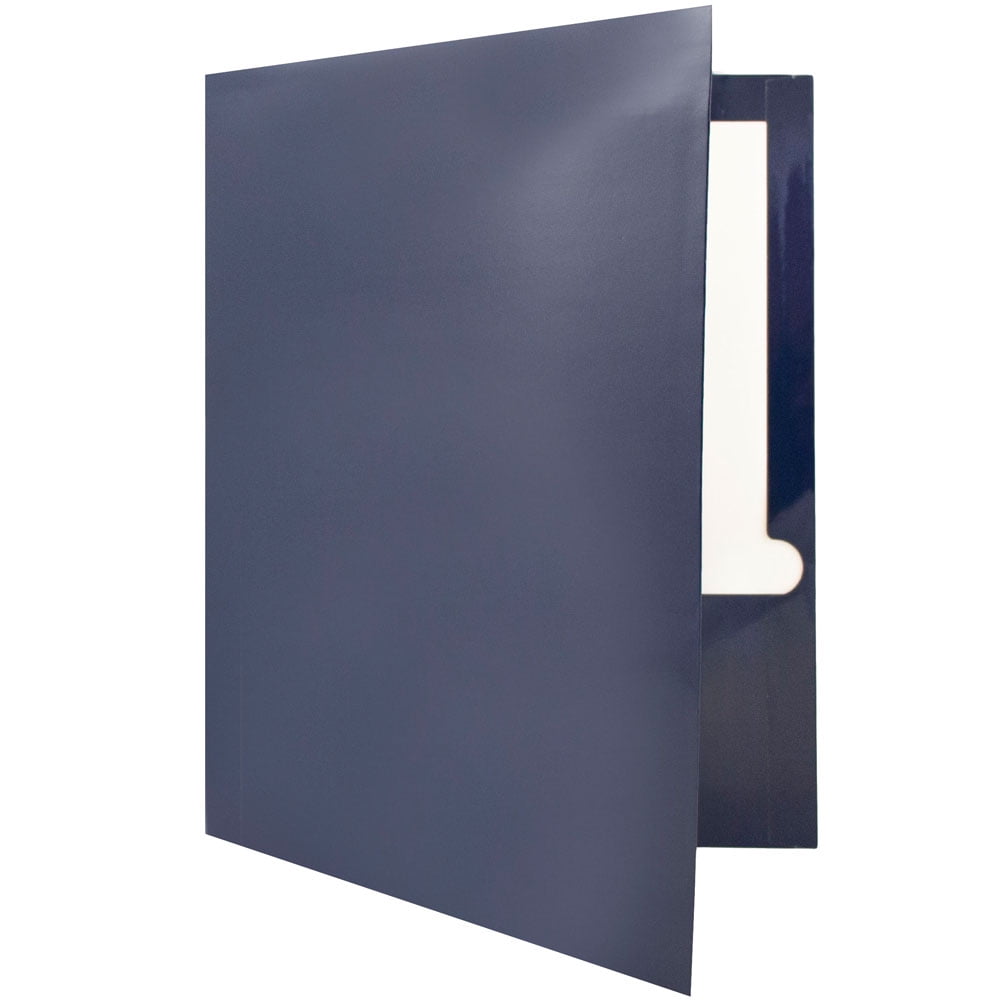 JAM Paper Glossy Two Pocket Folders, Navy Blue, 25 per Pack