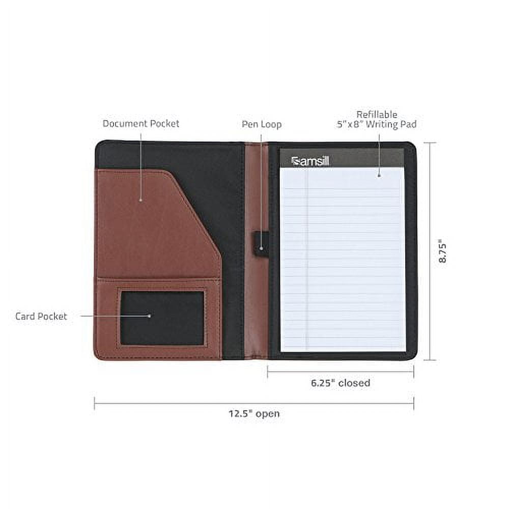 Samsill Contrast Stitch Leather Padfolio, 6 1/4w X 8 3/4h, Open Style, Brown