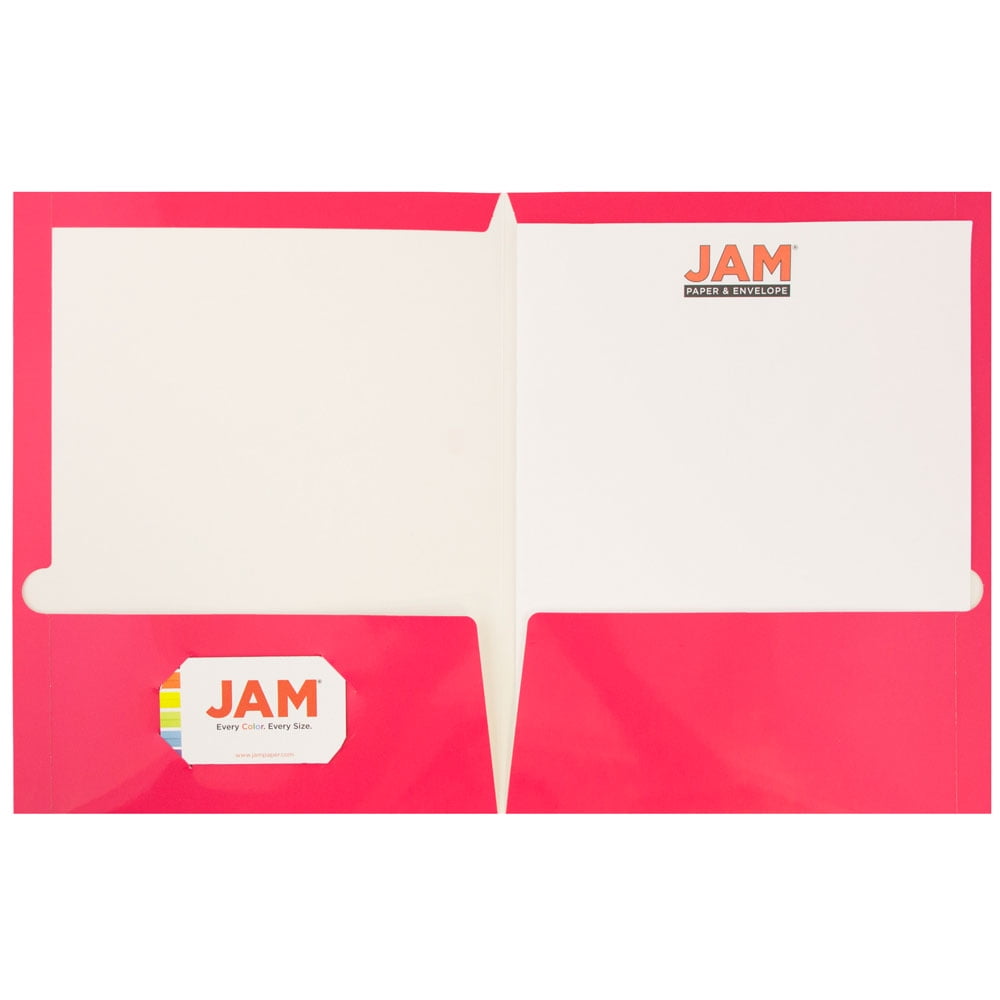 JAM Paper Glossy Two Pocket Folders, Fuchsia Pink, 6 per Pack