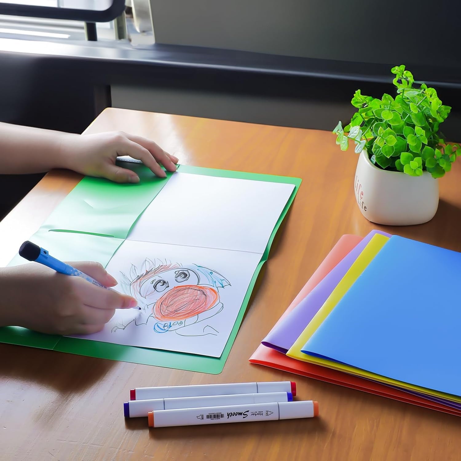 5 Pack Multicolor Plastic Folders Heavy Duty Assorted Pocket Folders