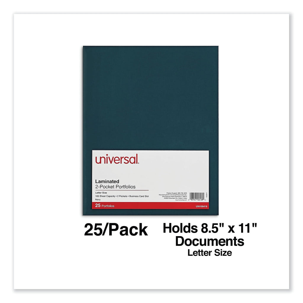 Universal UNV56418 11 in. x 8-1/2 in. Cardboard Paper, Laminated Two-Pocket Folder - Navy (25/Pack)