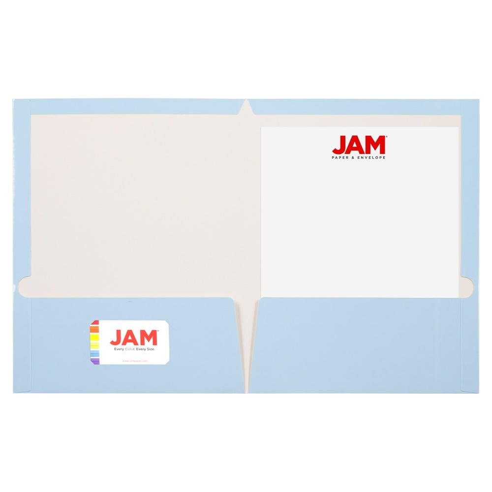JAM Paper Laminated Two Pocket Glossy Folders, Baby Blue, 3/Pack