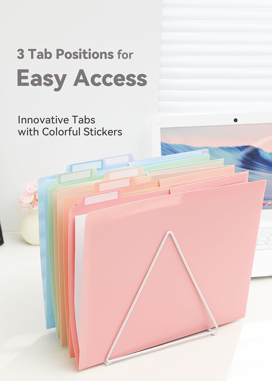 Plastic Folders with Pockets Hole Punched, Pastel Pocket Folders for Ring Binder, Unique  Tabs with Colorful Labels, School Folders, Letter Size