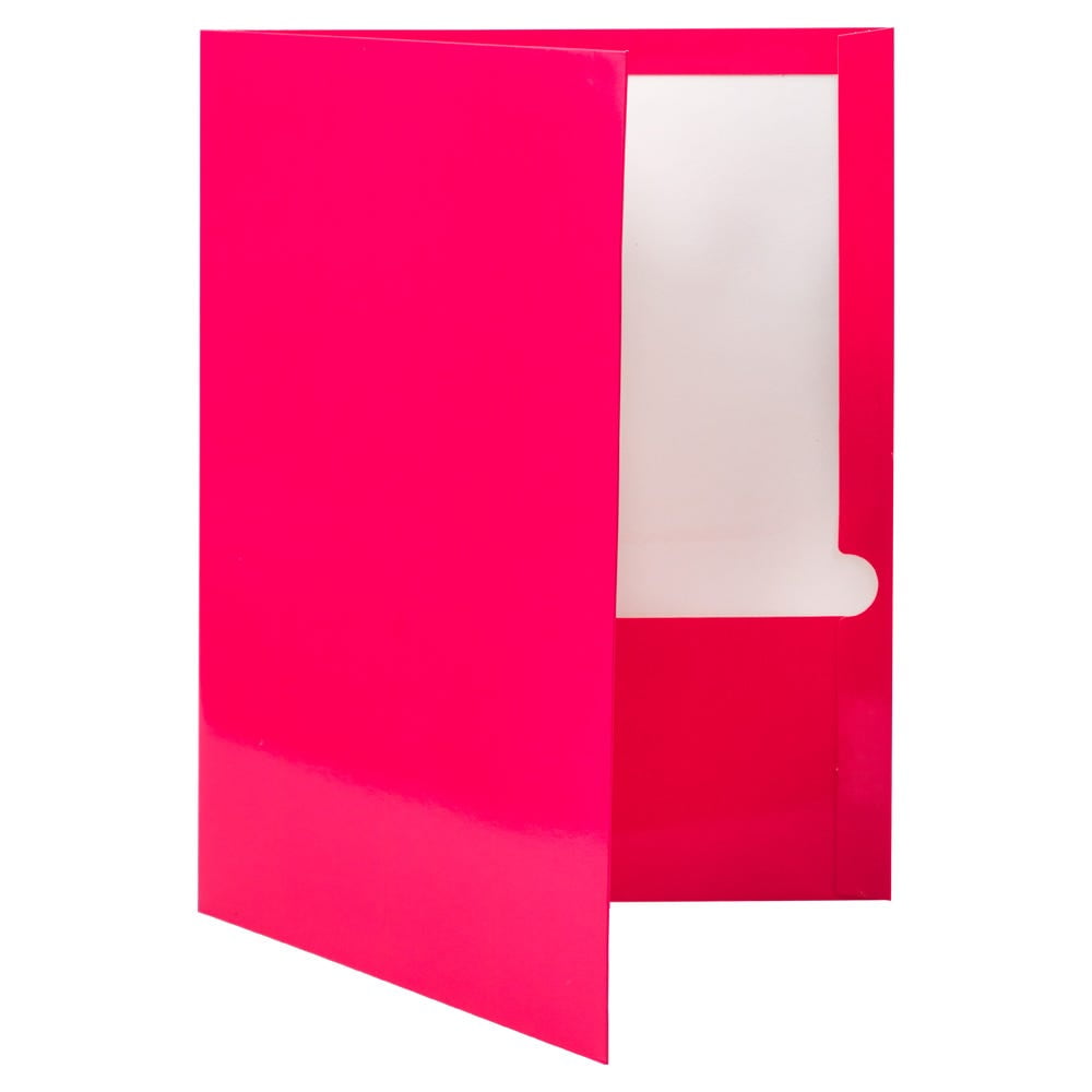 JAM Paper Laminated Two Pocket Glossy Folders, Fuchsia Hot Pink, 3/Pack