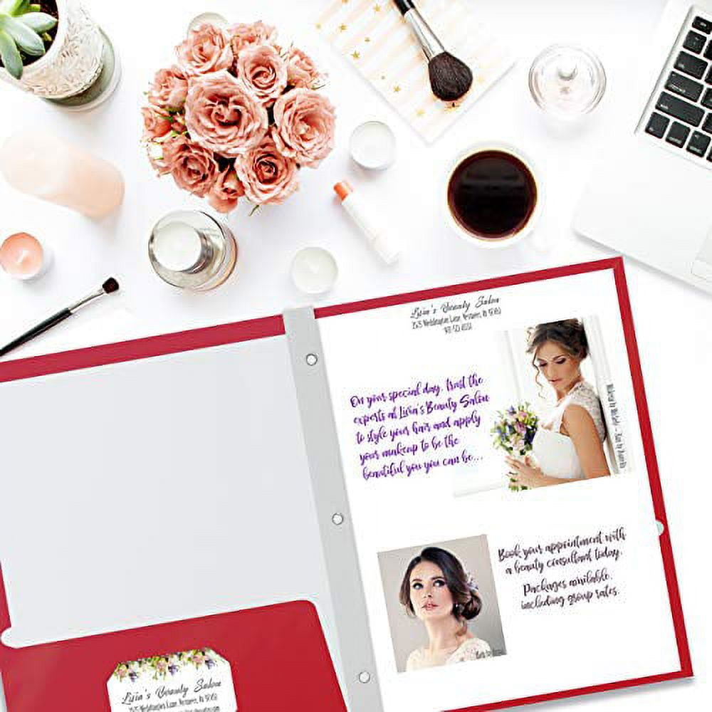 2 Pocket Glossy RED Paper Folders with Prongs, 25 Pack, by Better Office Products, Letter Size, High Gloss Red Paper Portfolios with 3 Metal Prong Fasteners, Box of 25 Glossy Red Folders