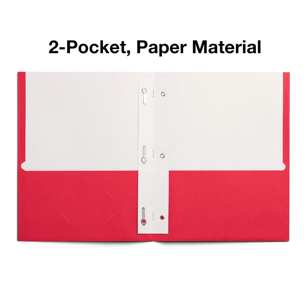 Staples School Grade 2 Pocket Folder with Fasteners Red 25/Box 27540-CC