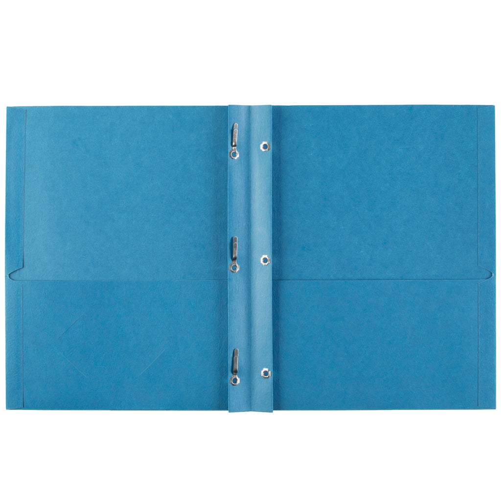 Two Pocket Folders with 3 Prong Fasteners, 25 Blue Folders (47976)