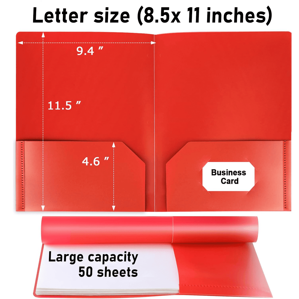 XKDOUS 12 Packs Plastic Folders with Pockets, Heavy Duty Two Pocket Folder, Plastic File Pocket Folders for Paper, School Office Document, Letter Size