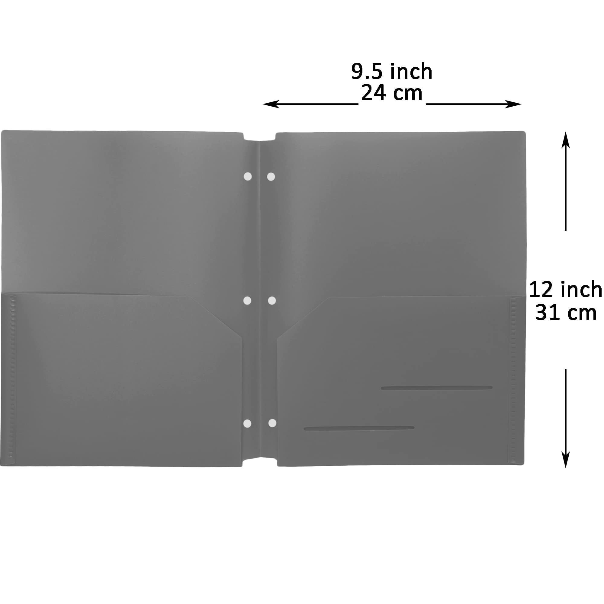 Youngever 6 Pack Heavy Duty Plastic Two Pocket Folders, Binder Dividers with Pocket, 3 Hole Punch Folder with Notches, Binder Folders (Grey)