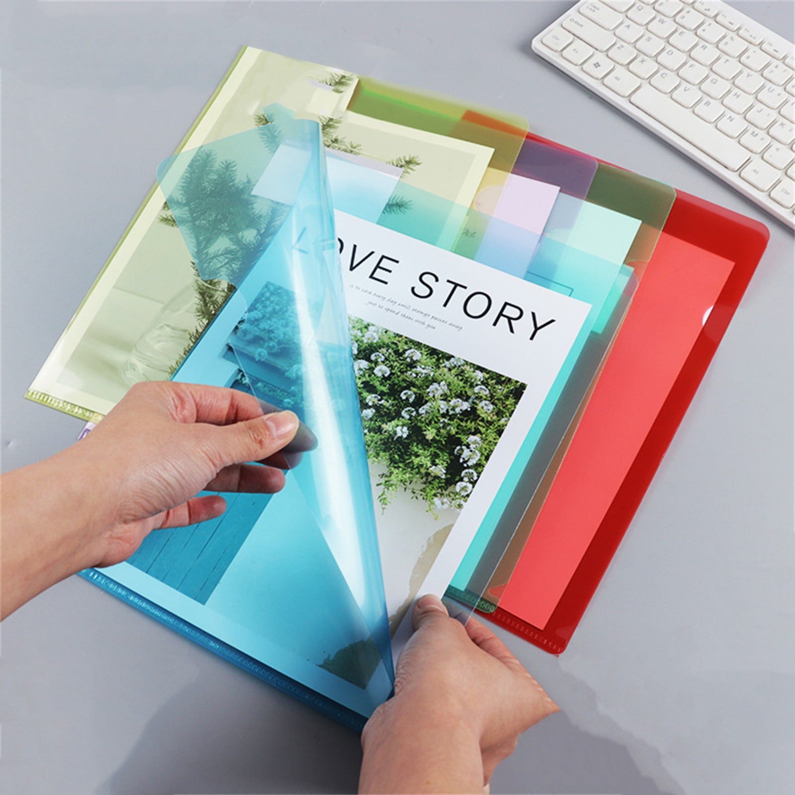 PPKVUFD 1 Pack Clear Document Folder Project Pockets, Clear Plastic Folders Sleeves, Documents Project Pockets,Plastic Document Folders Paper Poly Jacket Sleeves Folders Copy, A4 Letter Size, Red