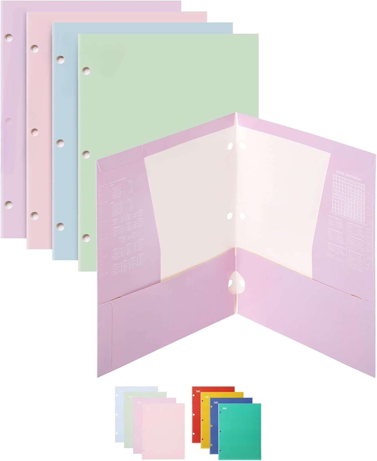 Pocket Folders,  Pastel Colors, Folders with Pockets 3 Hole Punched, Folders, Folders for School, Folders with Pockets, Binder Folders, Back to School Supplies