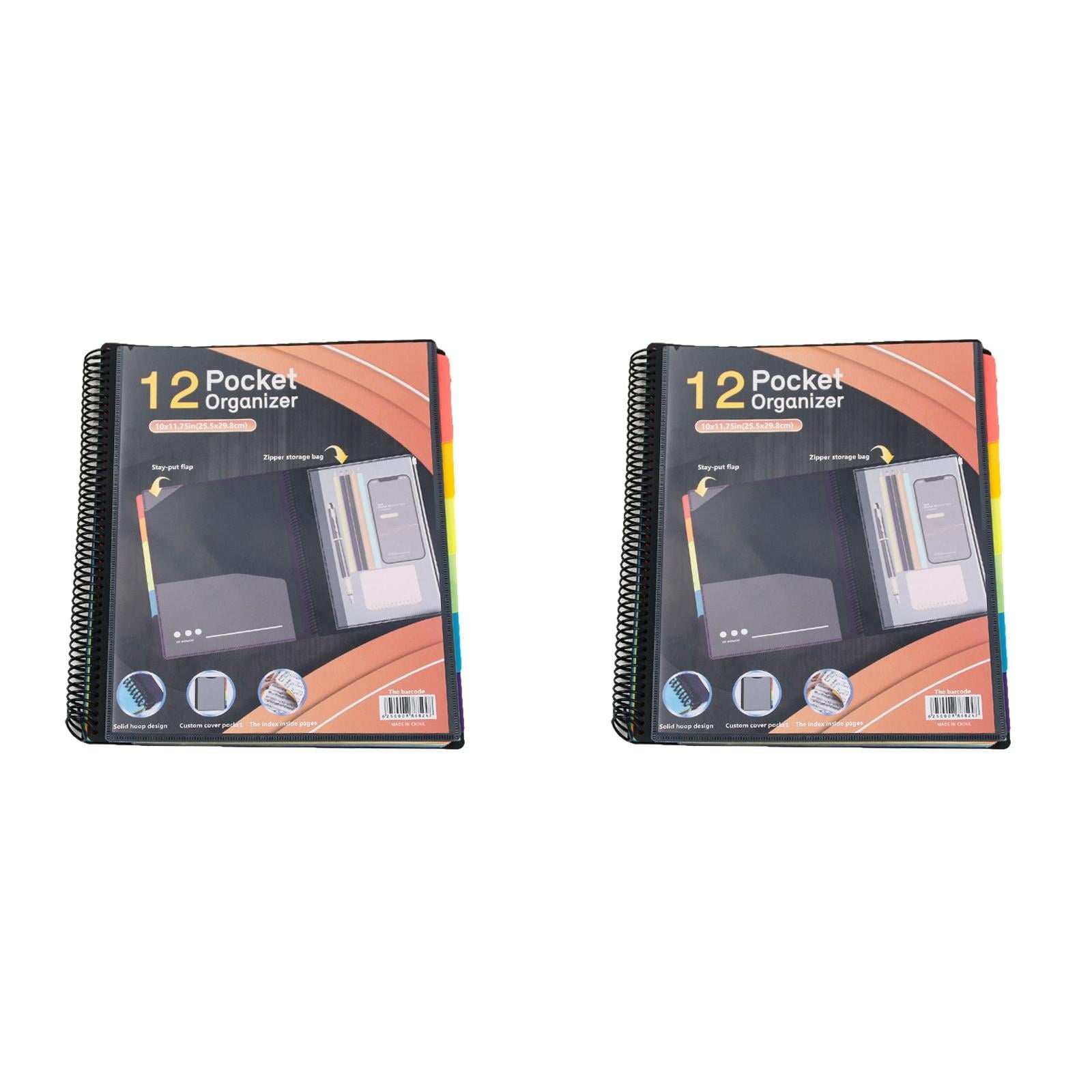 witspace 6/12 Pocket Poly Project Organizer, Round Tab Binder Organizer Spiral Project Folder Multi Pocket Folder Binder with Pockets Letter Size, Back Cover Utility Pouch, School Supplies