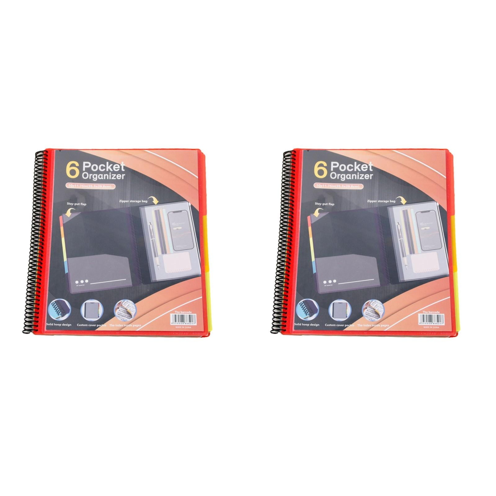 witspace 6/12 Pocket Poly Project Organizer, Round Tab Binder Organizer Spiral Project Folder Multi Pocket Folder Binder with Pockets Letter Size, Back Cover Utility Pouch, School Supplies