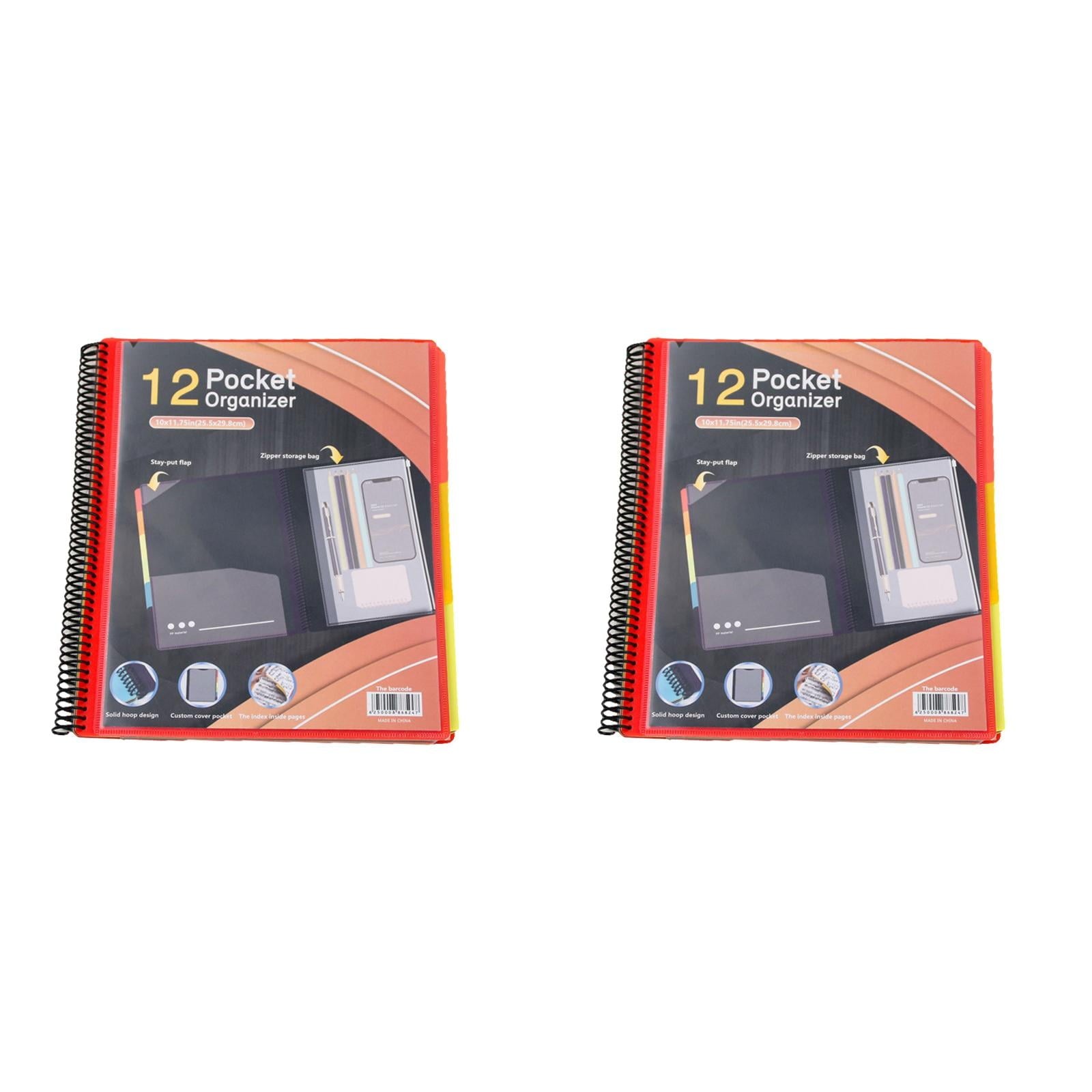 witspace 6/12 Pocket Poly Project Organizer, Round Tab Binder Organizer Spiral Project Folder Multi Pocket Folder Binder with Pockets Letter Size, Back Cover Utility Pouch, School Supplies