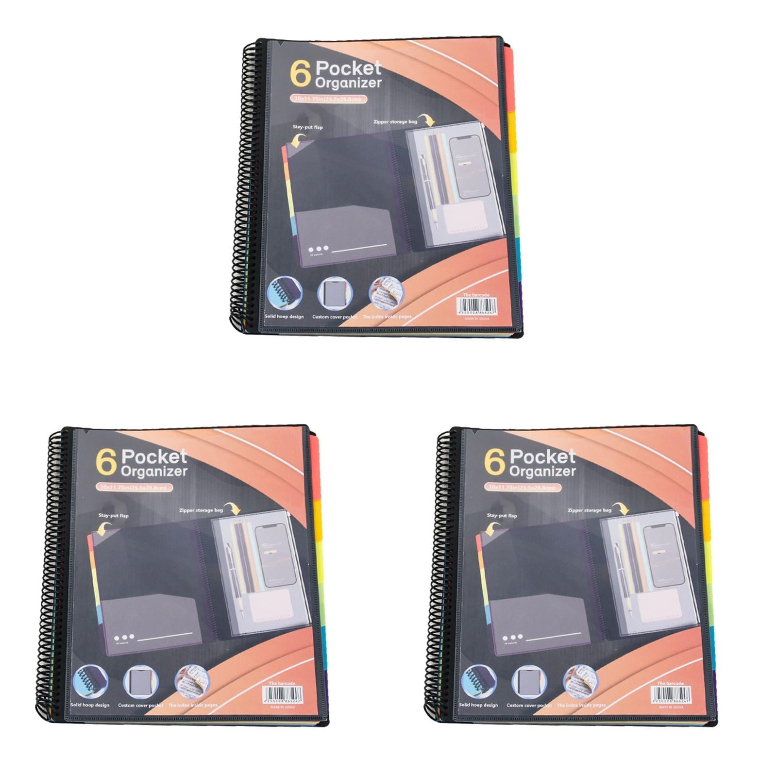 witspace 6/12 Pocket Poly Project Organizer, Round Tab Binder Organizer Spiral Project Folder Multi Pocket Folder Binder with Pockets Letter Size, Back Cover Utility Pouch, School Supplies