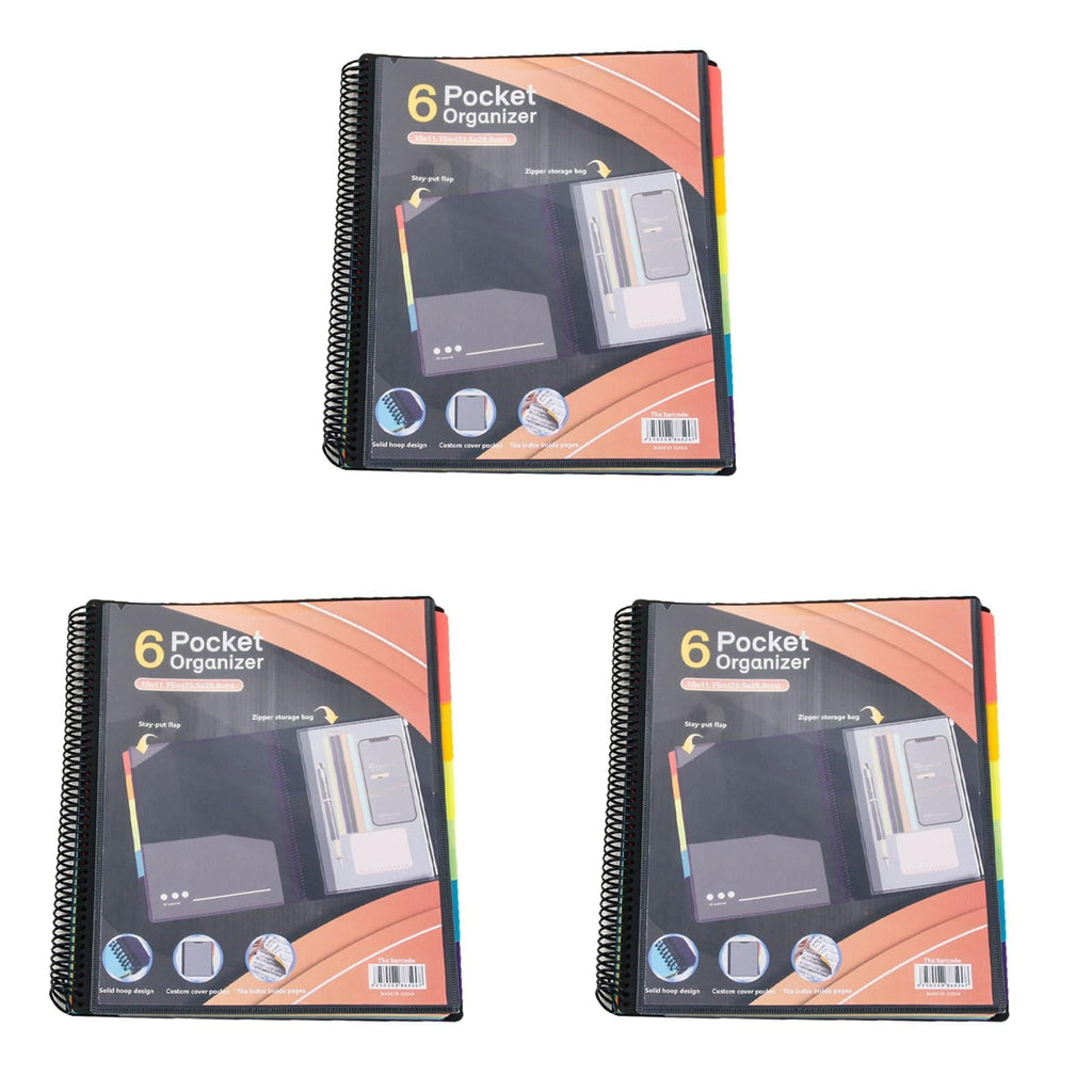 witspace 6/12 Pocket Poly Project Organizer, Round Tab Binder Organizer Spiral Project Folder Multi Pocket Folder Binder with Pockets Letter Size, Back Cover Utility Pouch, School Supplies