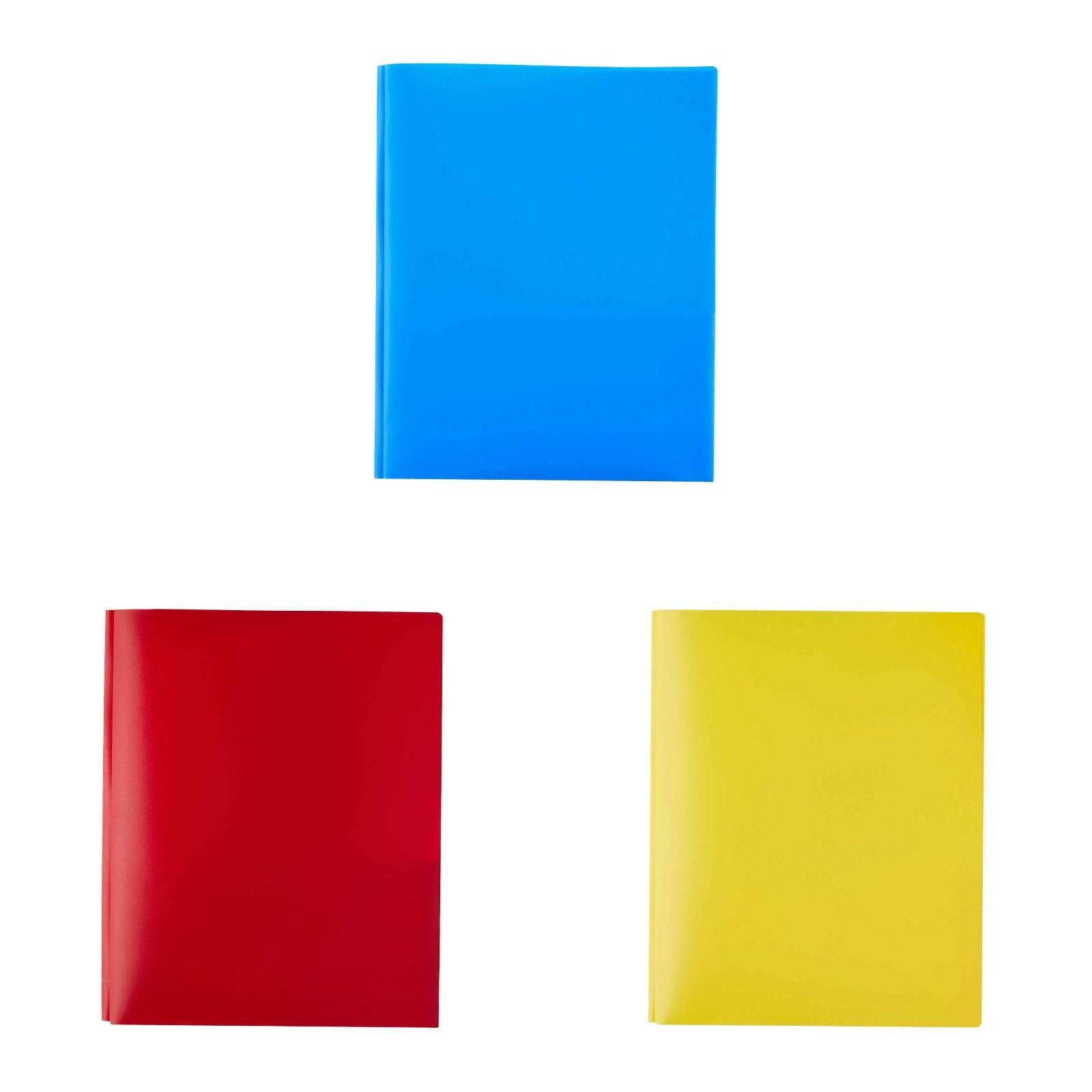 witspace Heavy Duty Plastic Folders with Pockets and Prongs, Extra Thick Pocket Folders with Brads/Card Slot, for Letter Size Sheets, Bright Colors School Work and Home 3 Pcs
