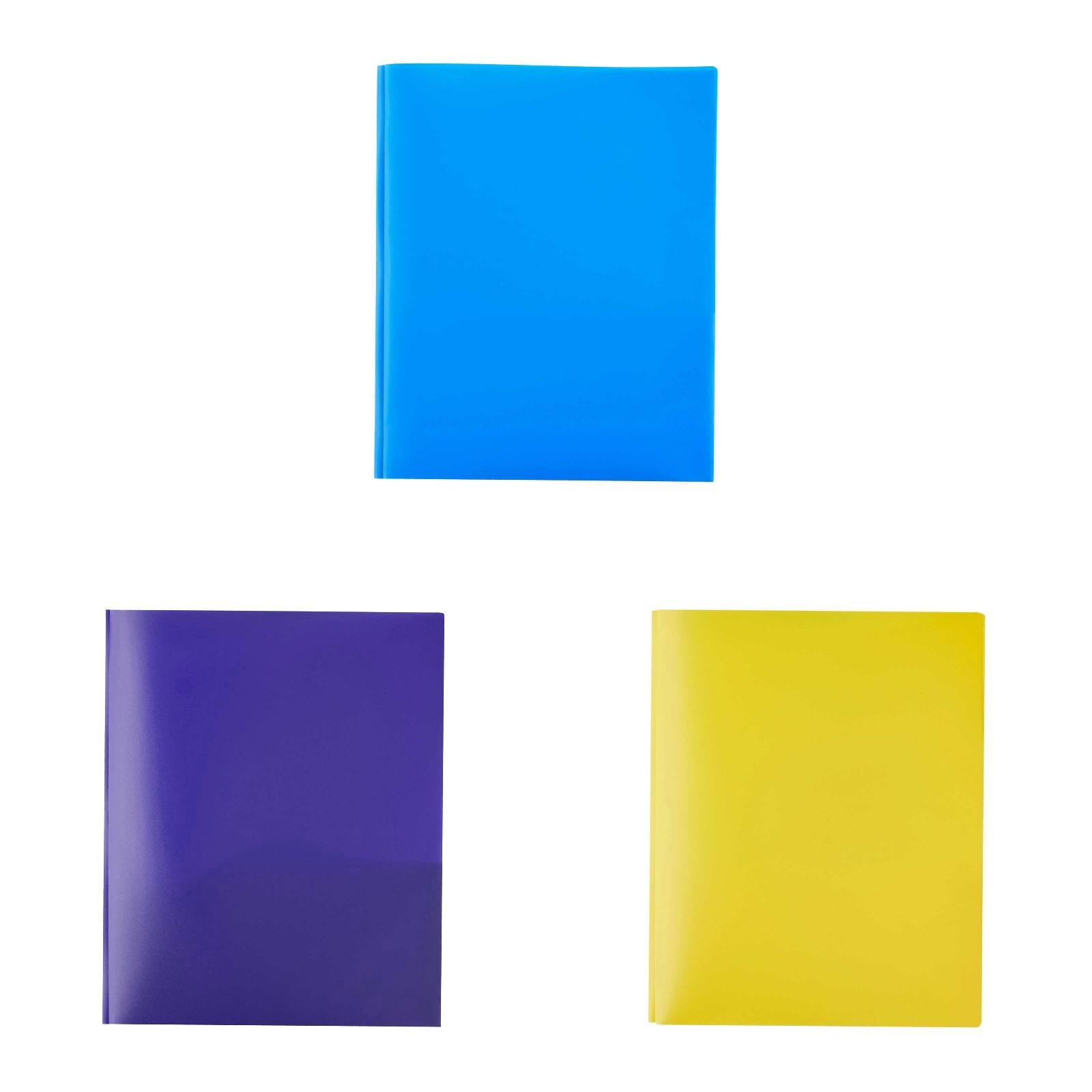 witspace Heavy Duty Plastic Folders with Pockets and Prongs, Extra Thick Pocket Folders with Brads/Card Slot, for Letter Size Sheets, Bright Colors School Work and Home 3 Pcs