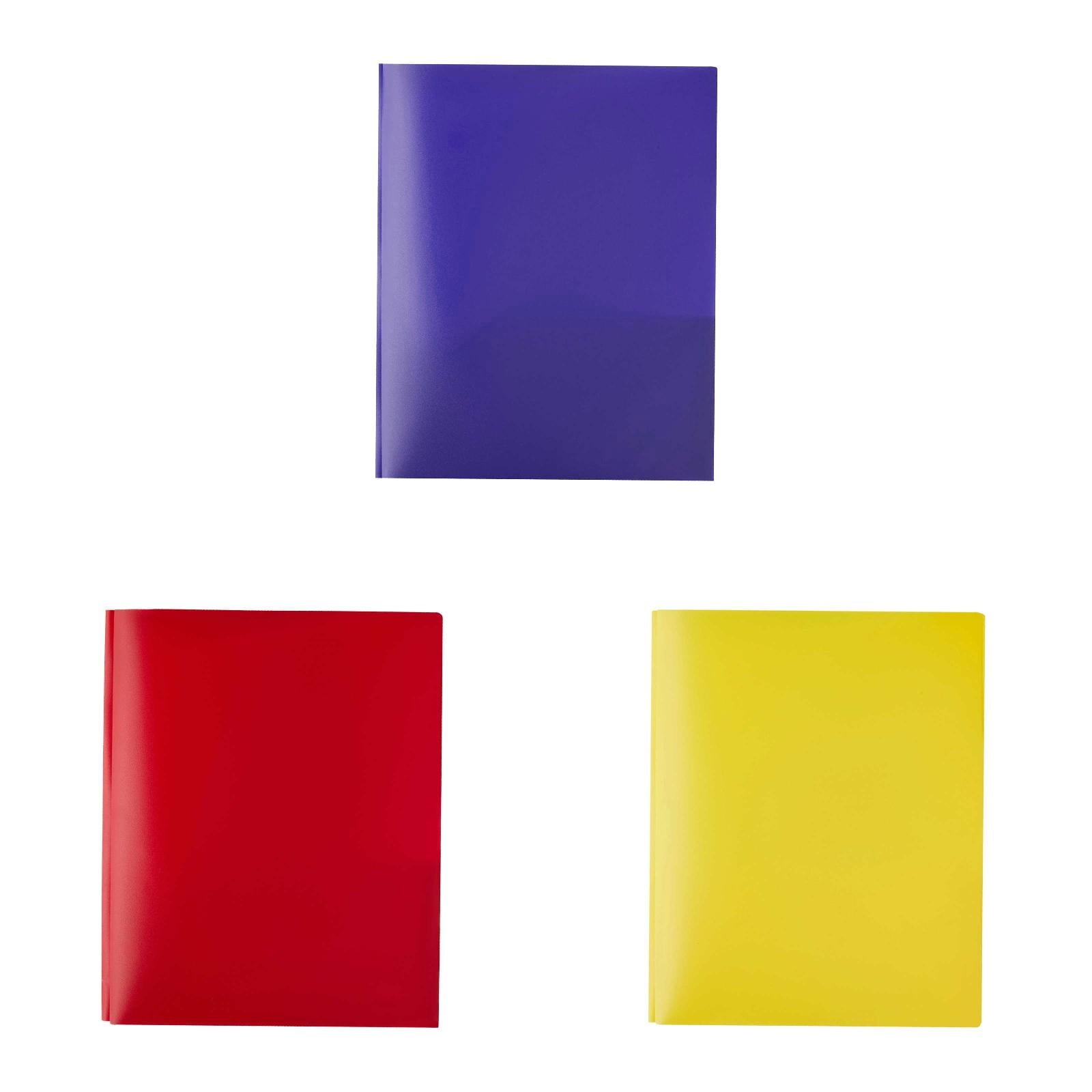 witspace Heavy Duty Plastic Folders with Pockets and Prongs, Extra Thick Pocket Folders with Brads/Card Slot, for Letter Size Sheets, Bright Colors School Work and Home 3 Pcs